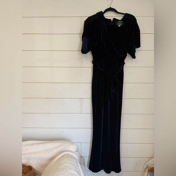 ModCloth x Collectif Keiko Velvet Maxi Dress Womens High Slit Blue Witchy - Picture 3 of 11